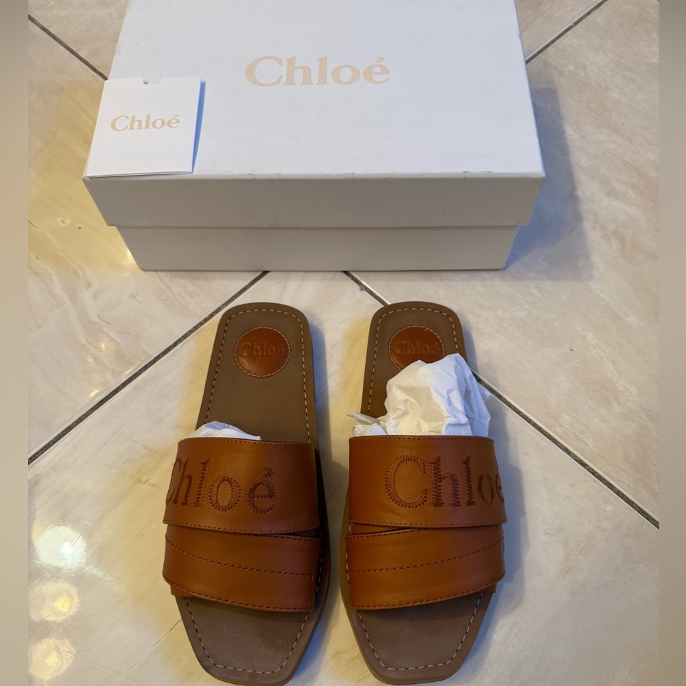 Authentic Chloe woody leather slide sandal size US8